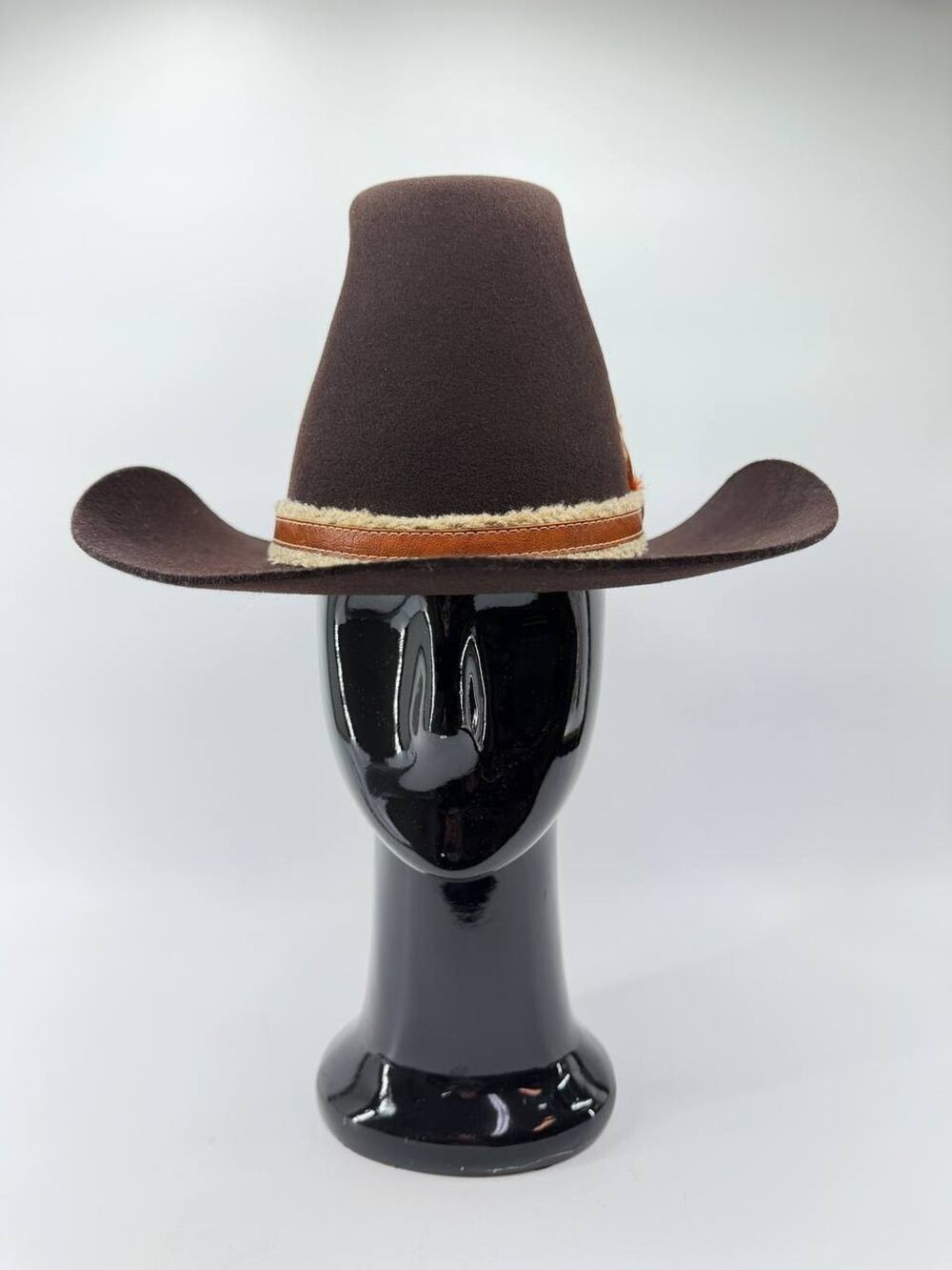 Vintage Trail Boss Brown Wool Western Cowboy Hat Medium Feather Trim